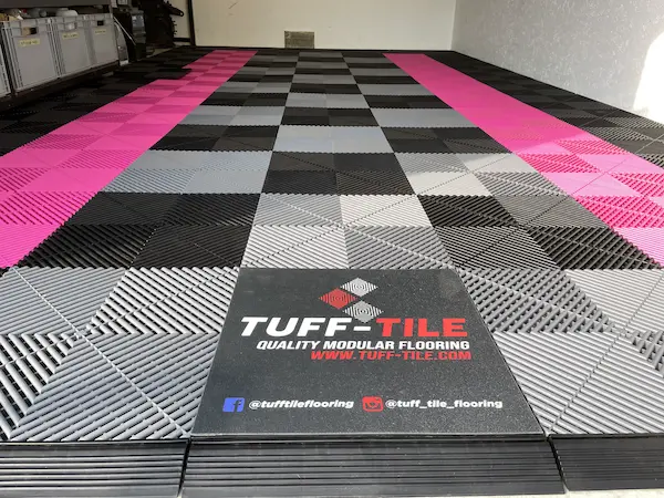 Garage flooring ideas with tuff-tile pink floor tiles