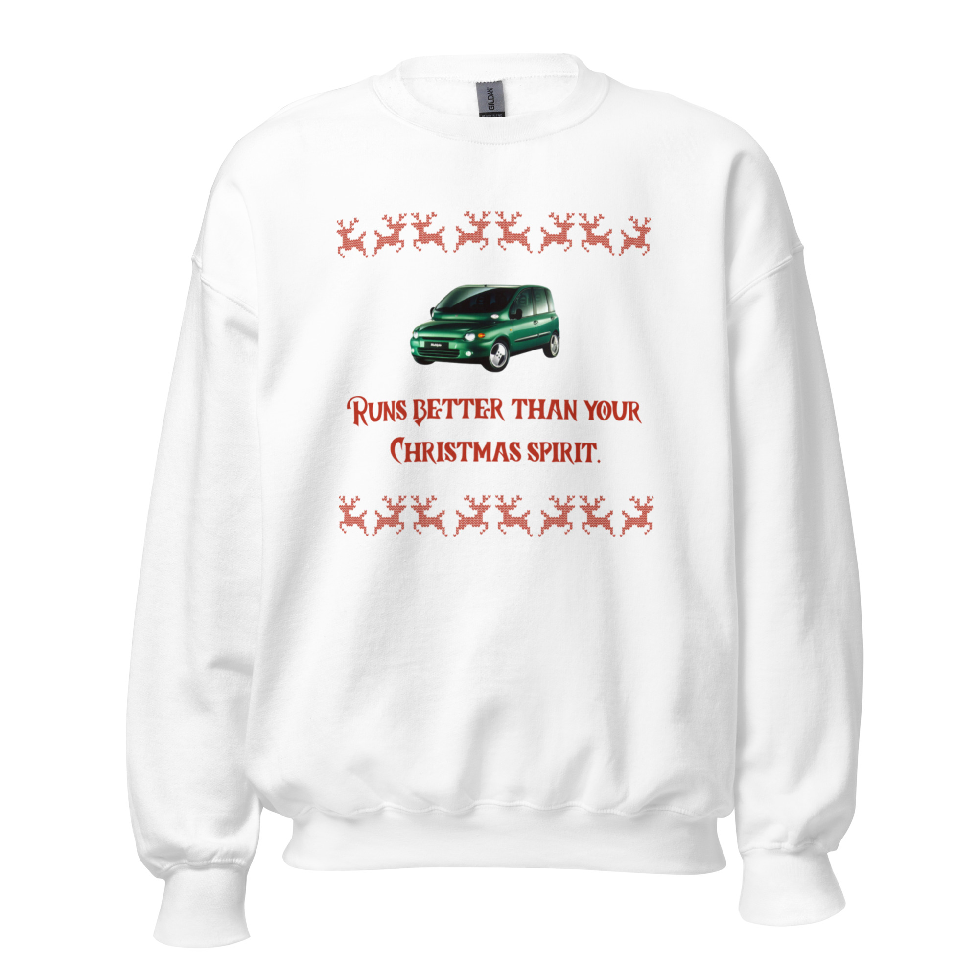 Valge Multipla Unisex Jõulukampsun - "Runs Better Than Your Christmas Spirit"